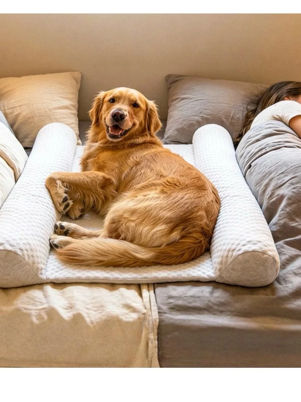 Dog Bolster Bed in Cream - Plush Support Pillow